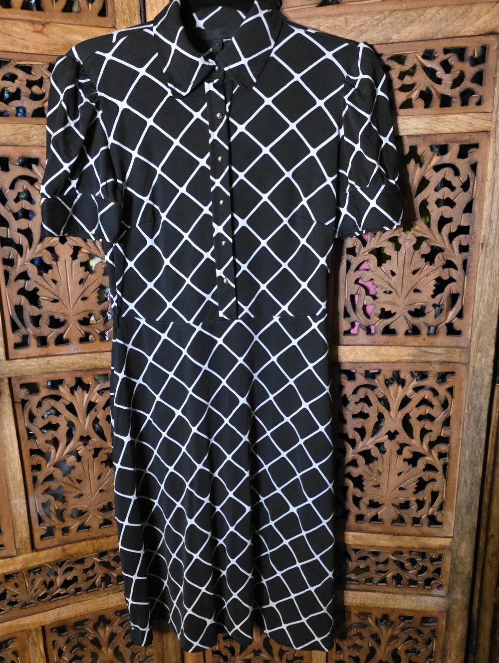 Banana Republic Black Dress with White Lattice Pattern